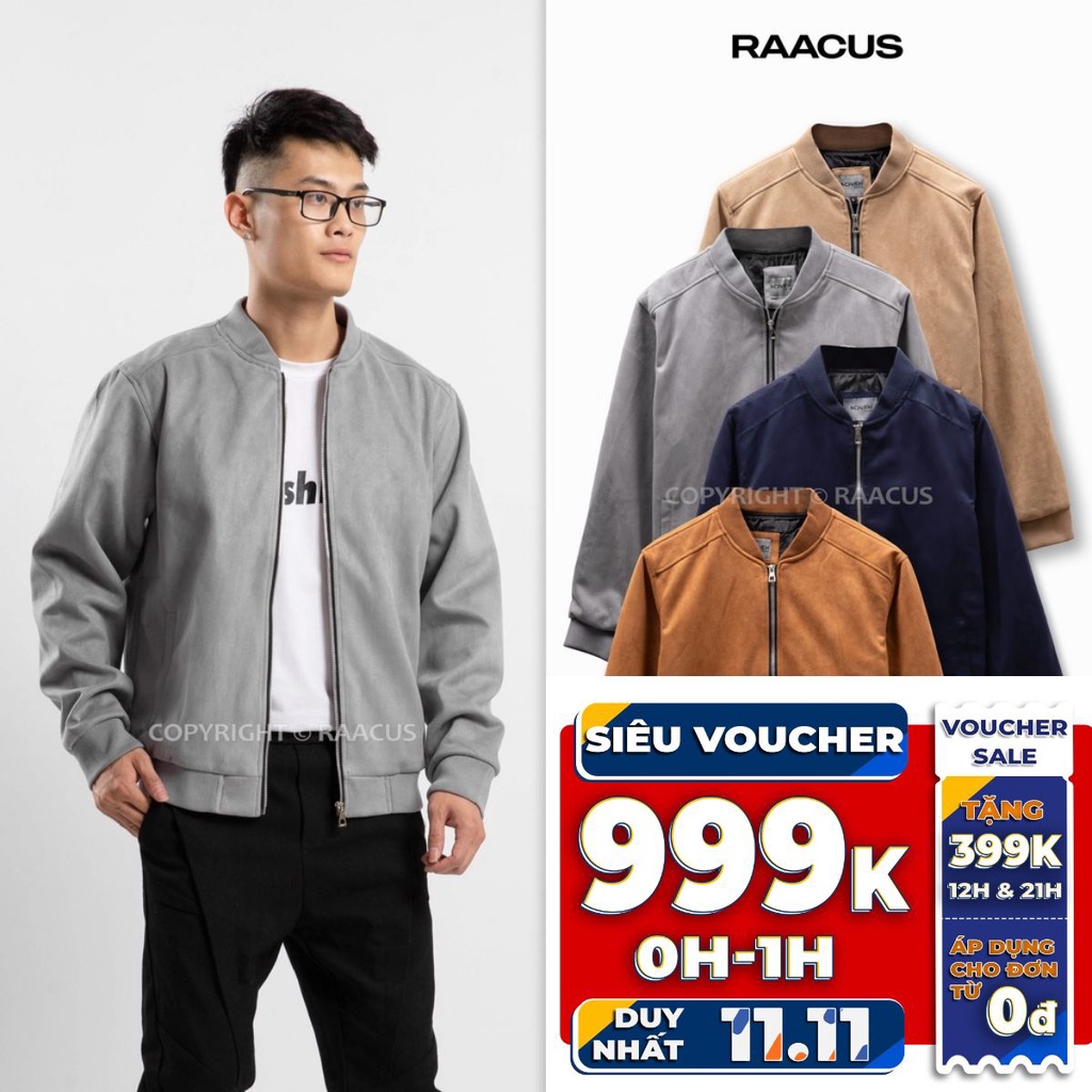 Áo bomber nam da lộn RaacusStore, áo khoác bomber nam form rộng-A374