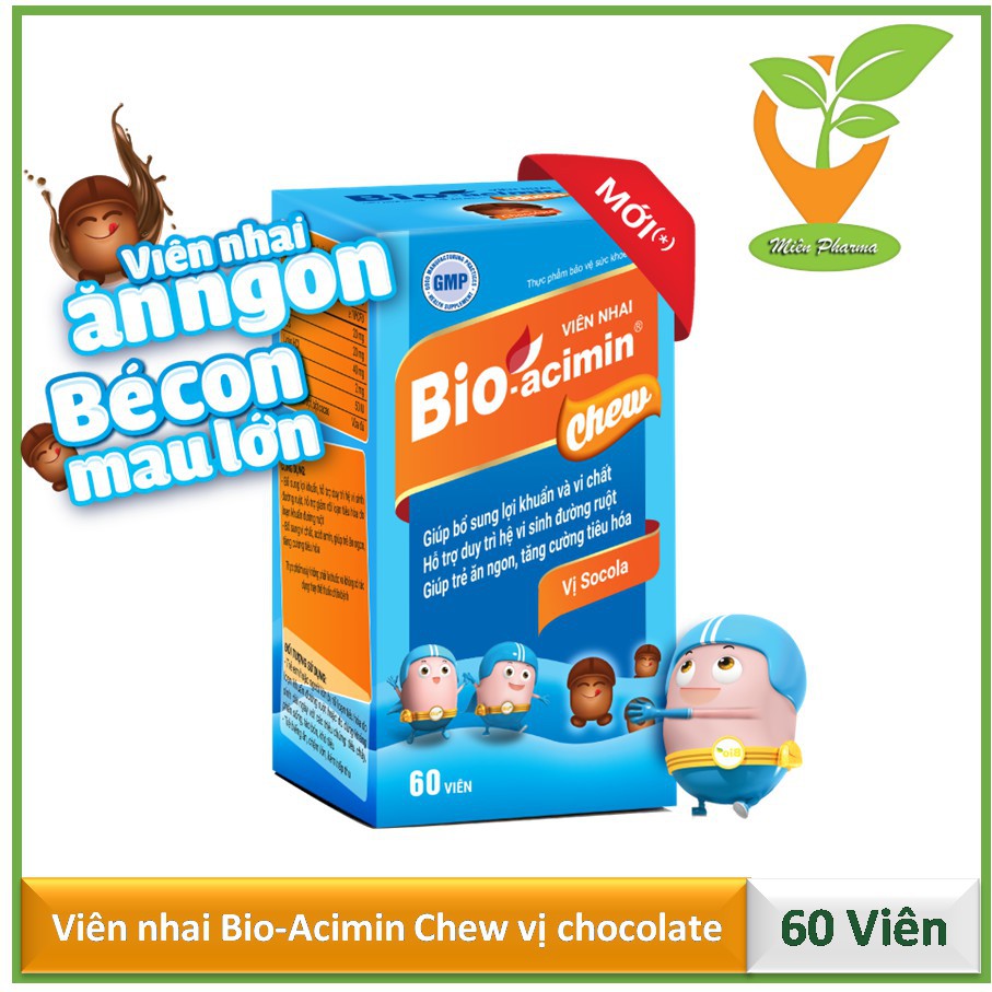 Bio-acimin Chew - Men vi sinh viên nhai, vị socola (Hộp 60 viên)