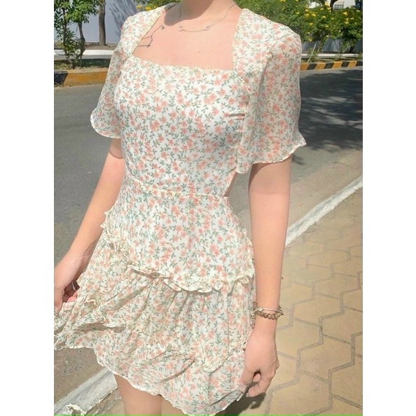 🌻 ĐẦM HOA HOẠ TIẾT HOA CUT-OUT LƯNG