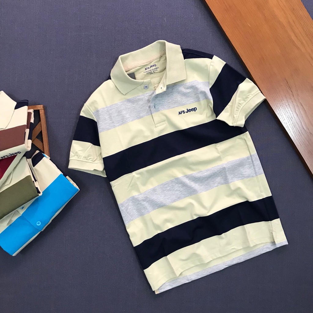 ẢNH THẬT - Áo thun nam có cổ ngắn tay in sọc phù hợp mặc đi làm - PS024 | BigBuy360 - bigbuy360.vn