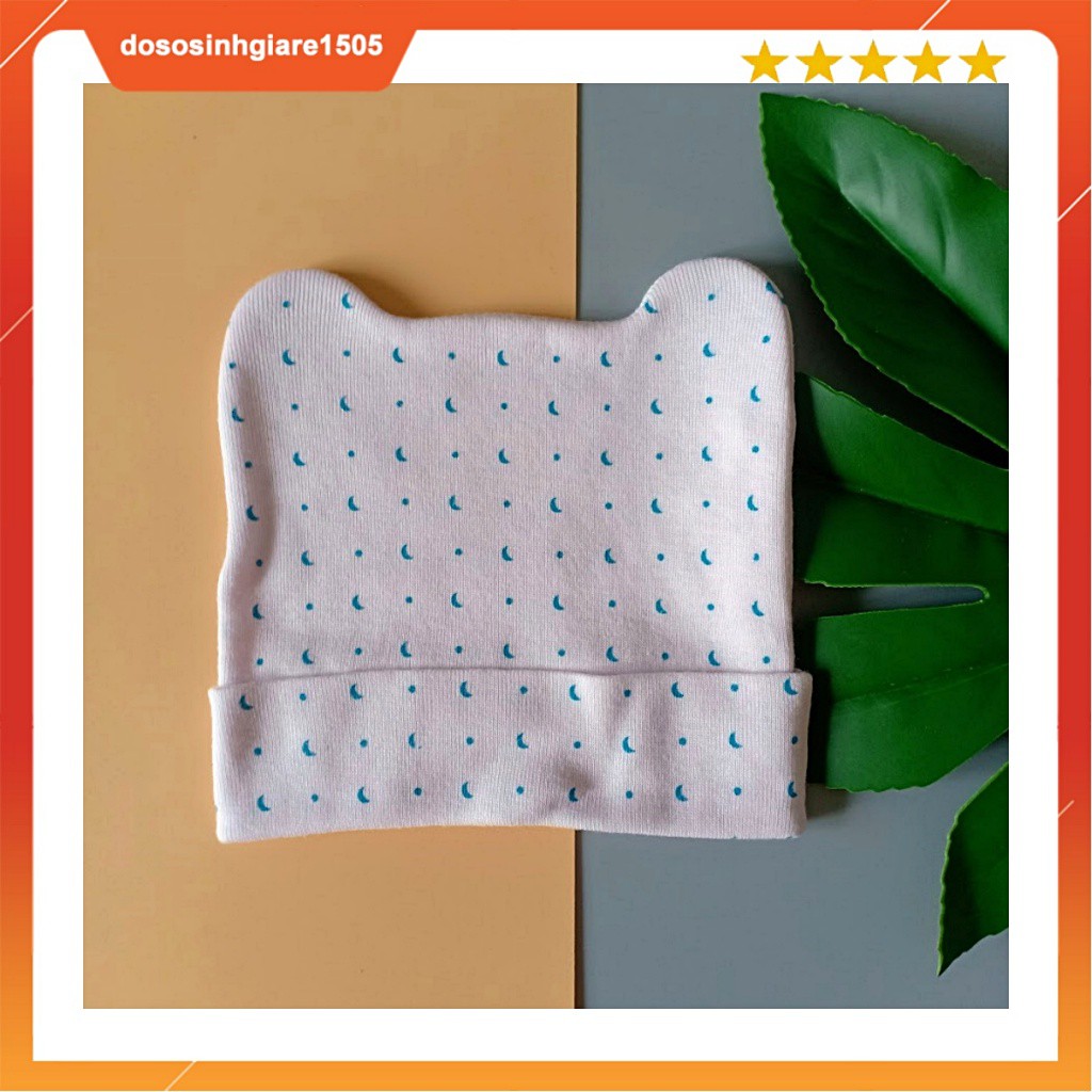 Mũ sơ sinh MÀU có TAI/ Nón sơ sinh cotton size 0-2 tháng (cho chọn mẫu)