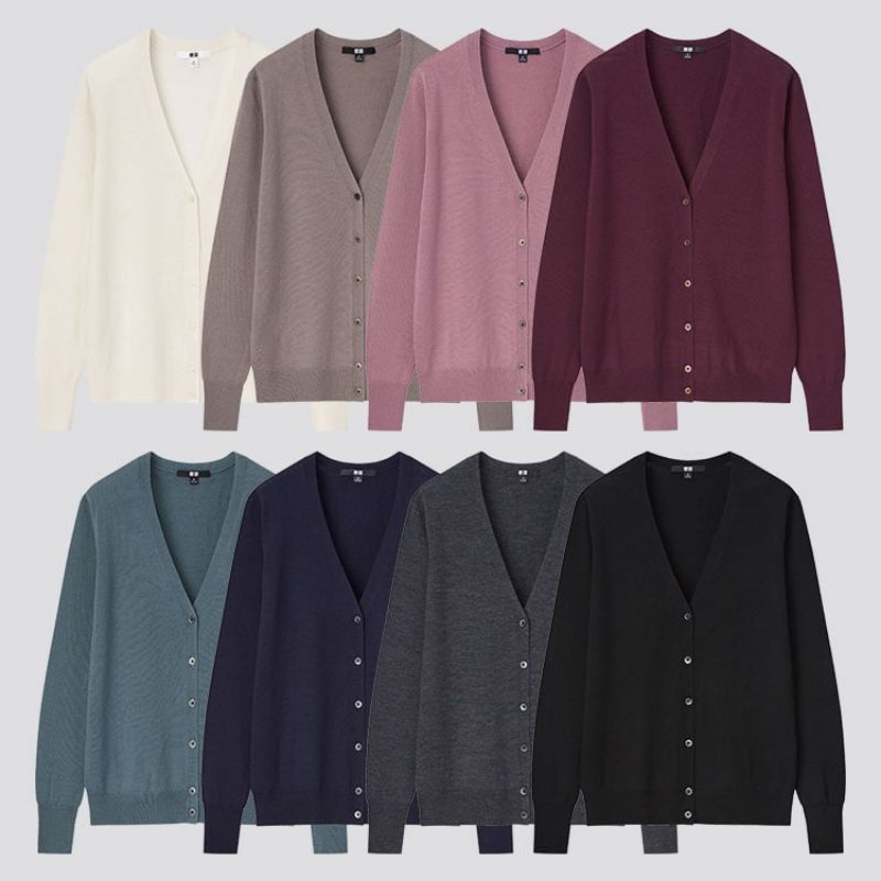 (UNIQLO Nhật chính hãng) Nữ - Áo cardigan len lông cừu Merino siêu mịn (Extra Fine Merino Wool) cổ chữ V dài tay