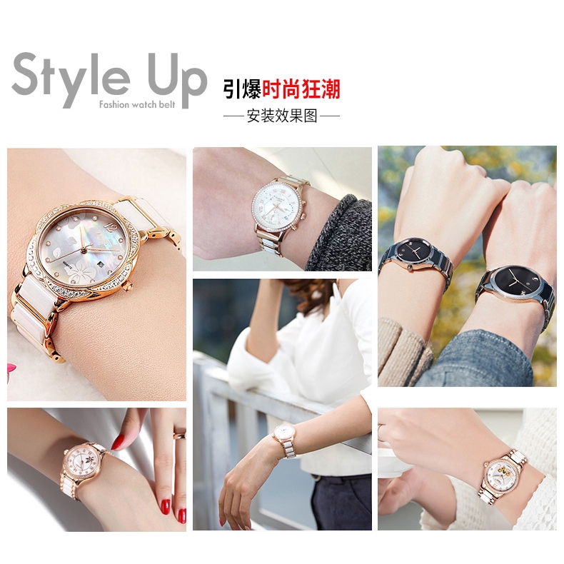 Dây Đeo Đồng Hồ Bằng Sứ Và Thép Không Gỉ Cao Cấp 14mm 16 18mm 20mm 22mm