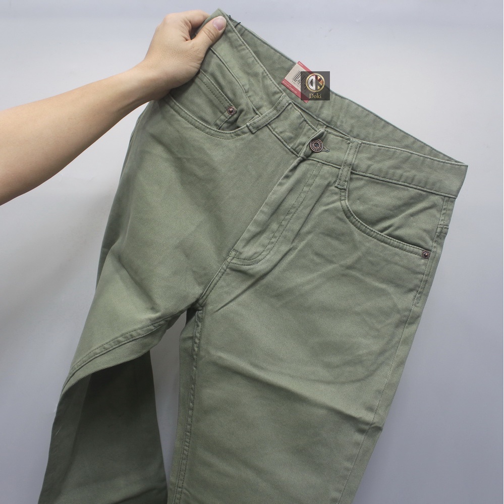 Quần Kaki Jean Màu Rêu KA-16, Quần kaki nam dáng ôm đứng, Chất vải co giãn thoáng mát - Doki