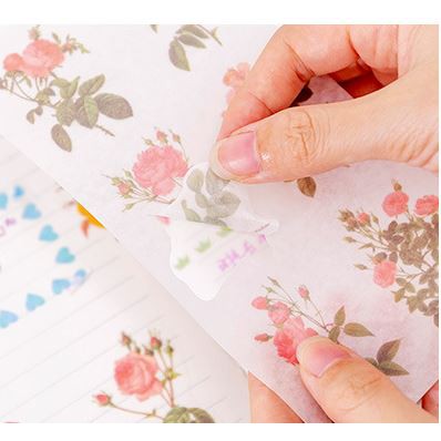 Set 6 Tấm Sticker Dán Vở, Sổ Tay Cô Nhiều Mẫu Chữ, Hoa Lá, Tem, Cô Gái