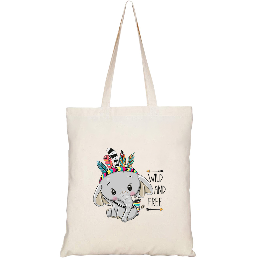 Túi vải tote canvas HTFashion in hình cute cartoon elephant feathers on HT436