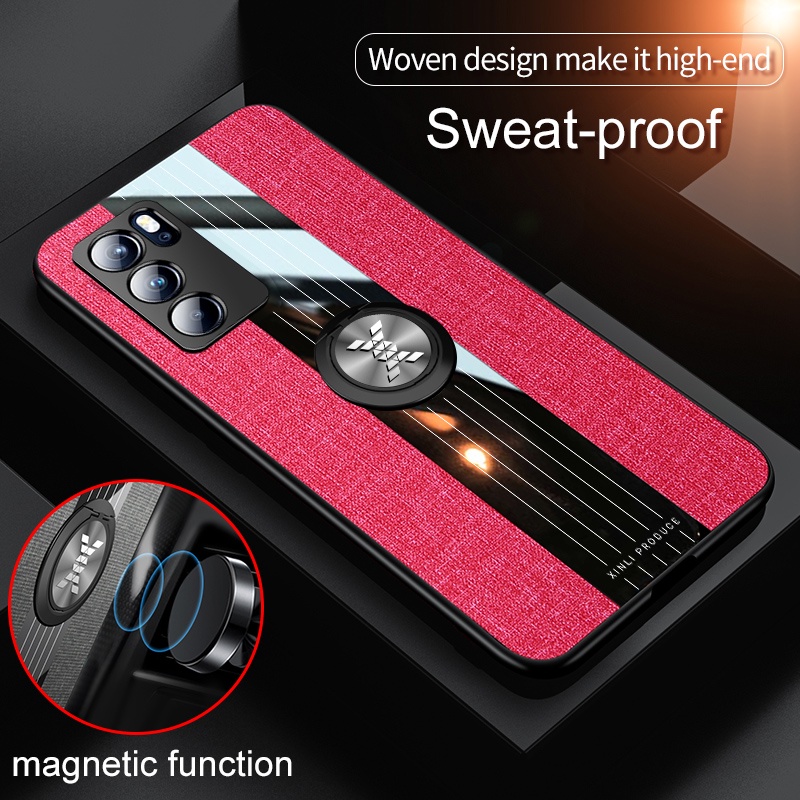 Ốp điện thoại vải cứng khung mềm có nhẫn đỡ cho OPPO Reno6 Z Reno5 Pro Reno4 Z Pro 5G 4G Reno 6Pro 4Z 5Pro 6Pro 4Z