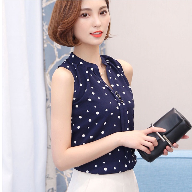 Áo Kiểu Chất Chiffon Sát Nách Thiết Kế Cổ Chữ V Quyến Rũ Size M-2XL