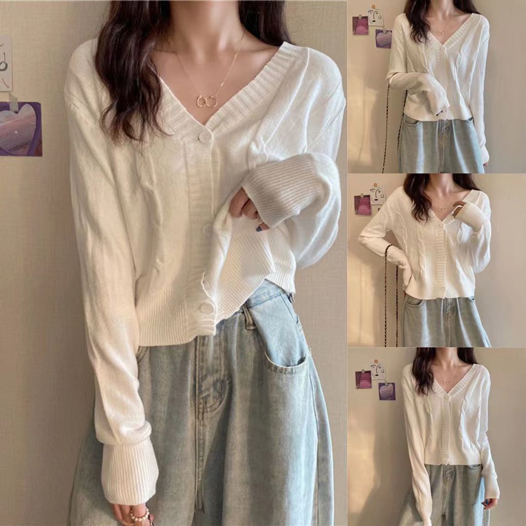 Áo Sweater Cổ Tròn Thiết Kế Đơn Giản Xinh Xắn Màu Trắng Cho Nữ | BigBuy360 - bigbuy360.vn