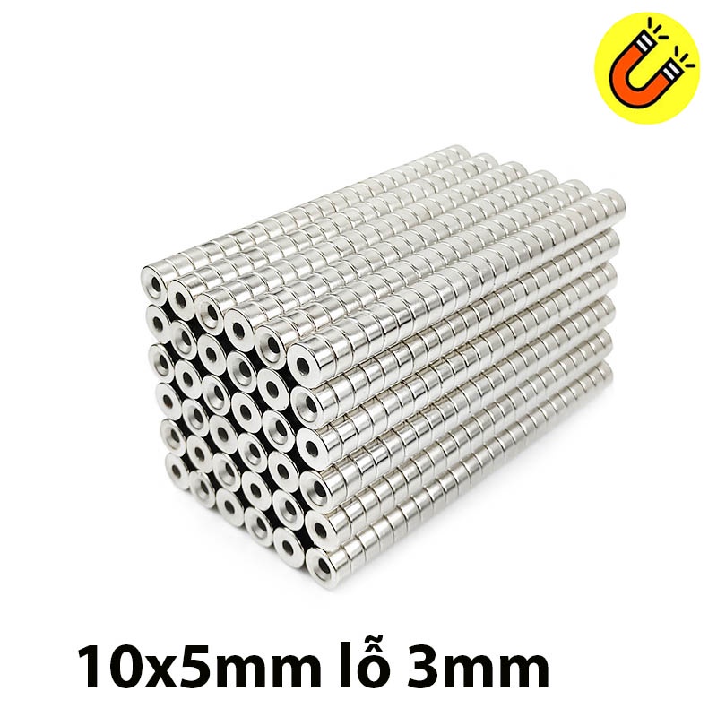 Nam châm đất hiếm 10x5mm lỗ 3mm lực từ mạnh N35