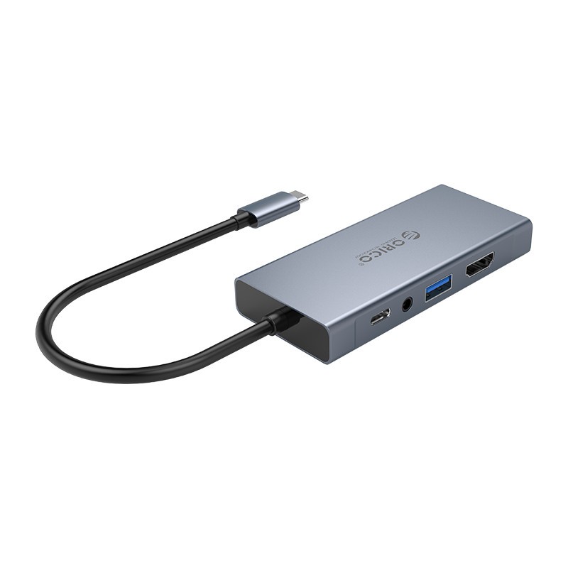 Hub USB Type-C 5 Cổng HDMI 4K 30Hz/ VGA 1920 *1080P 60Hz/ PD 60W Max/ AUDIO/ USB 3.0 ORICO MC-U501P-GY - Hàng Chính Hãng