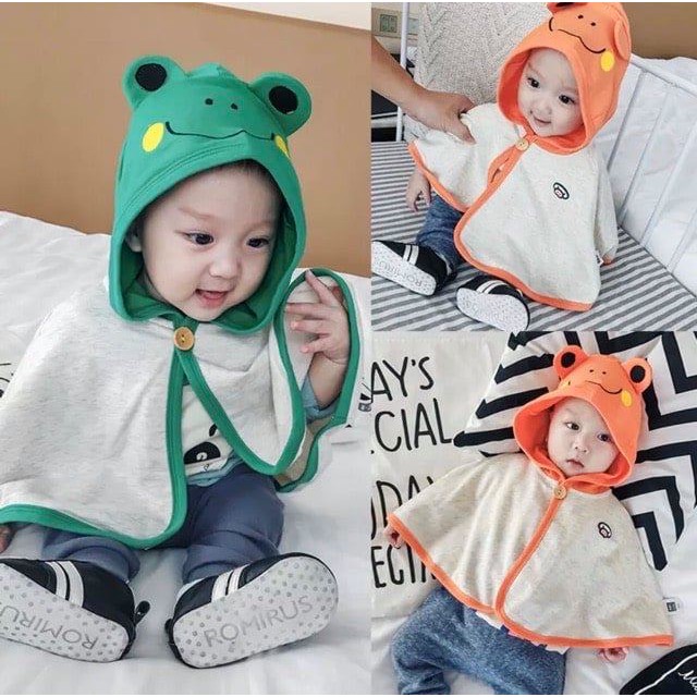 Áo choàng chống nắng cho bé hình con ếch kute, áo chống nắng cotton cho bé trai và bé gái từ 5-18kg