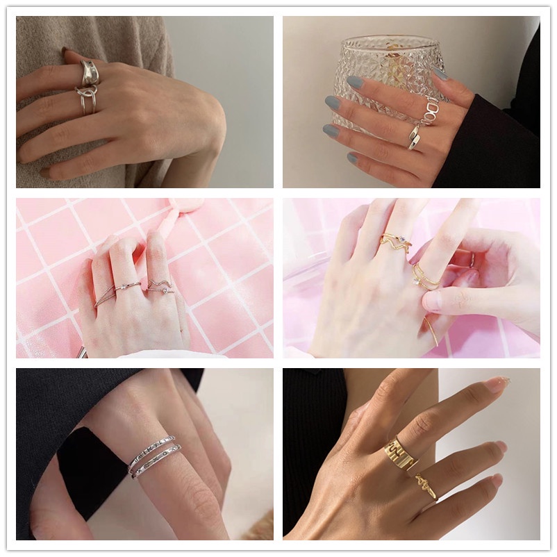 Set Nhẫn Đeo Ngón Tay Phong Cách Hàn Quốc Cho Nữ