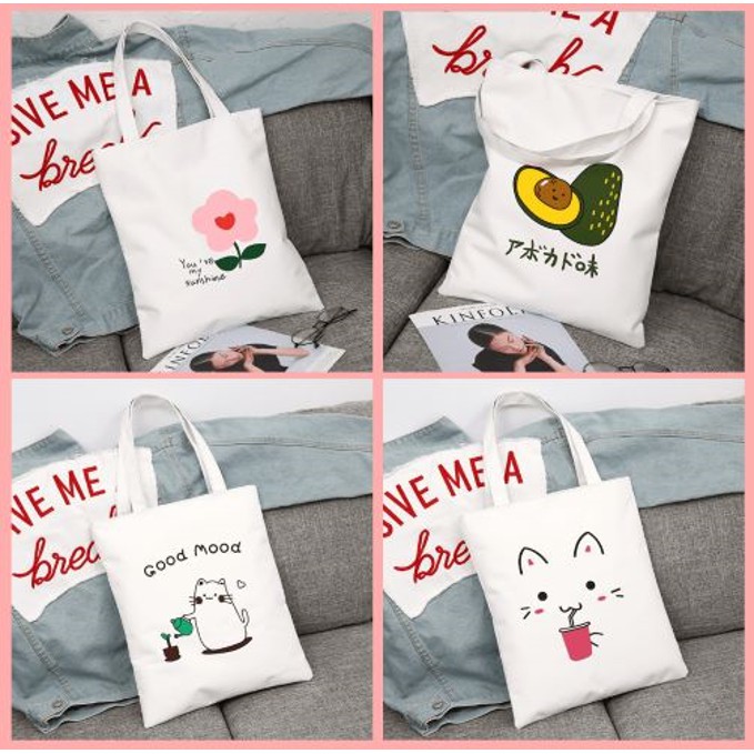 Túi tote, túi canvas trắng hình họa tiết dễ thương, túi vải đựng đồ đi học | Lumin Store