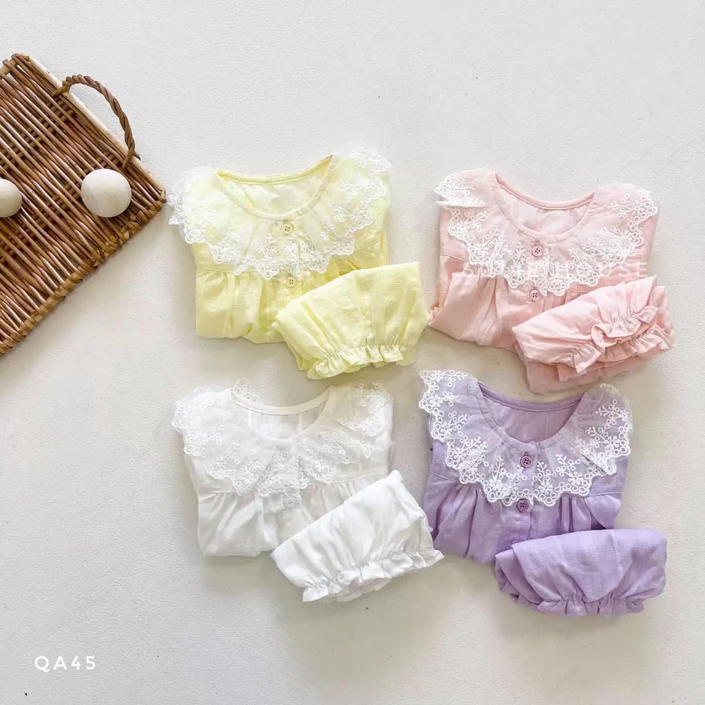 Set bộ pijama cộc tay ren ngực - QA45