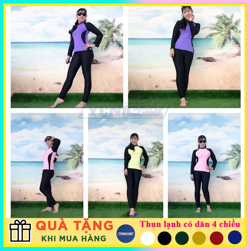 Đồ bơi nữ kín đáo bikini 2 mảnh quần dài tay dài dành cho học sinh thun lạnh DBN011