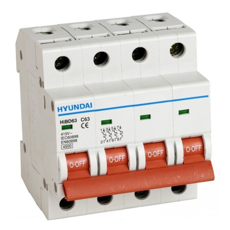 Cầu dao điện Át tép MCB 4 Pha Hyundai HGD63N 4P 6~63A 6kA