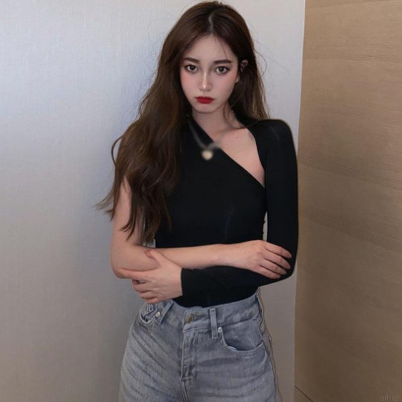 Áo thun dài tay vai xéo thời trang Hàn Quốc