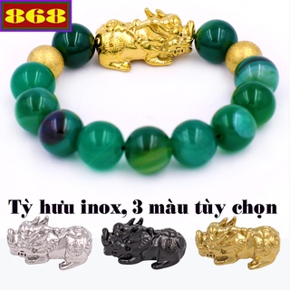 Vòng tay chuỗi hạt đá xanh lá sọc charm tỳ hưu 2 bi