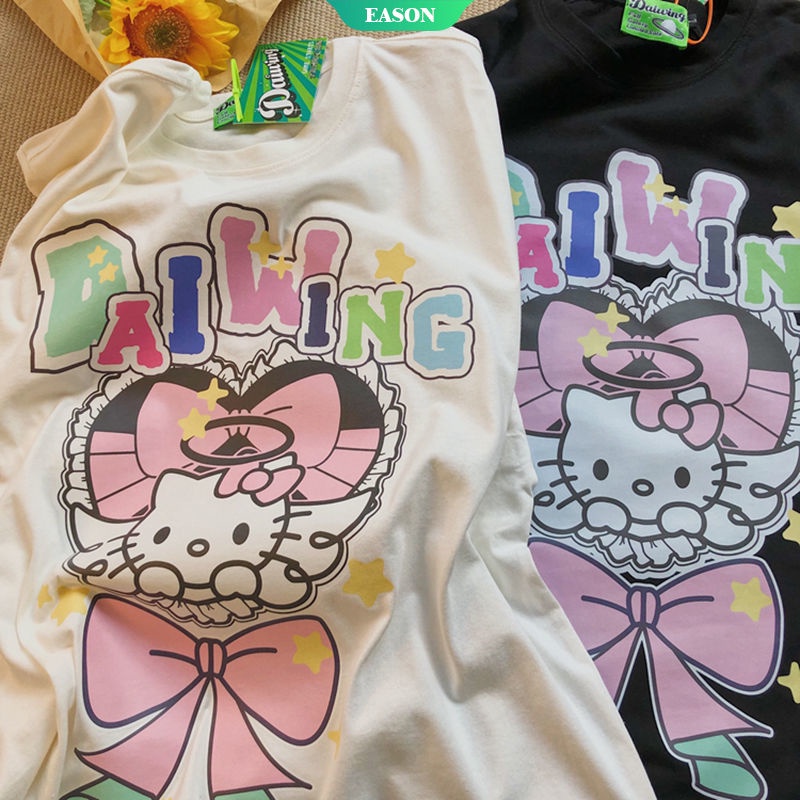 Áo Thun Tay Ngắn In Hình Mèo Hello Kitty Dễ Thương Cho Nam Và Nữ