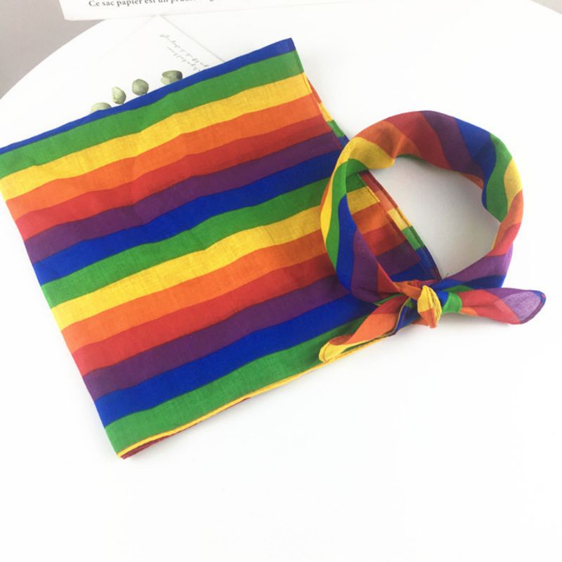 Cà Vạt Bandana Kẻ Sọc Cầu Vồng Cổ Vuông Phong Cách Hip Hop Unisex