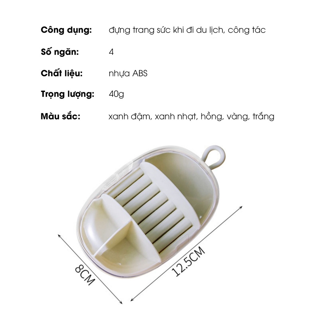 Hộp đựng trang sức du lịch 4 ngăn bằng nhựa trong suốt có dây treo (HTS04)