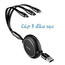 [Chính Hãng]Cáp sạc dây rút Baseus 3-in-1 tích hợp 3 đầu Type C / Micro USB/ Lightning 3.5A 1.2M poogroup