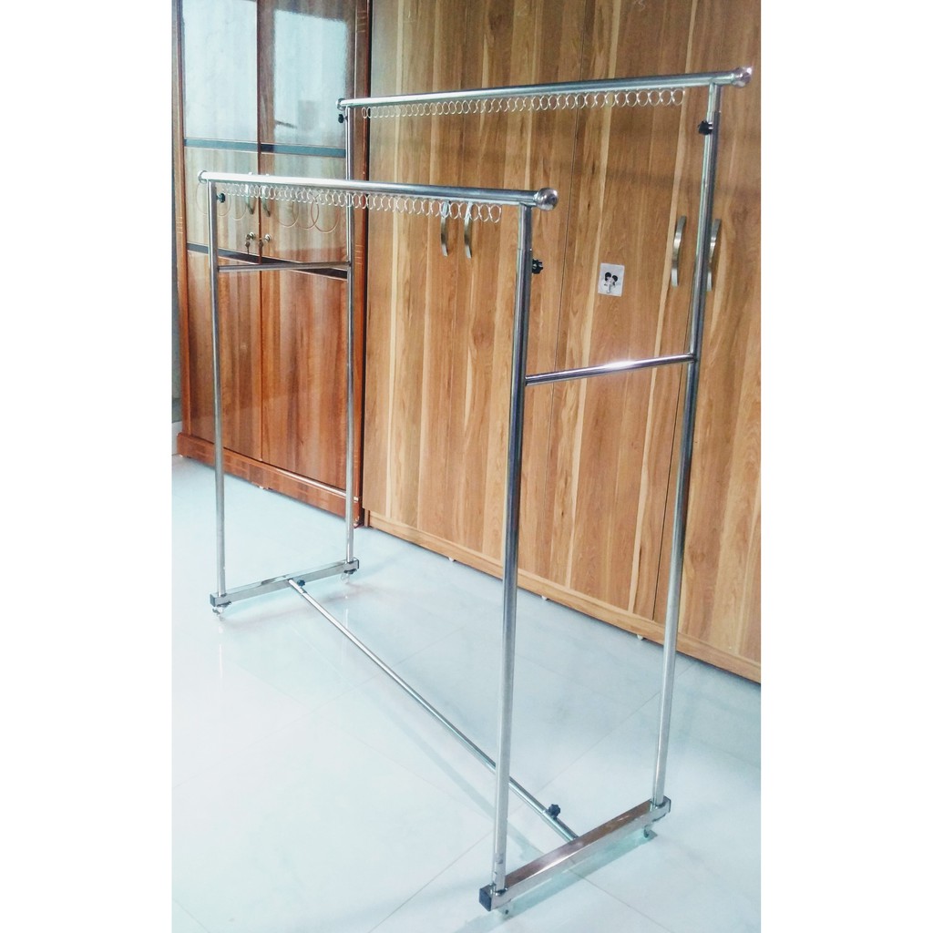 Giàn phơi quần áo đôi có bánh xe cao cấp inox 1m50