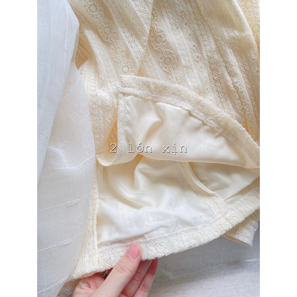 Váy ren hai lớp tay bồng,chất ren đẹp may hai lớp tỉ mỉ, mầu be dễ mặc, phom tôn dáng