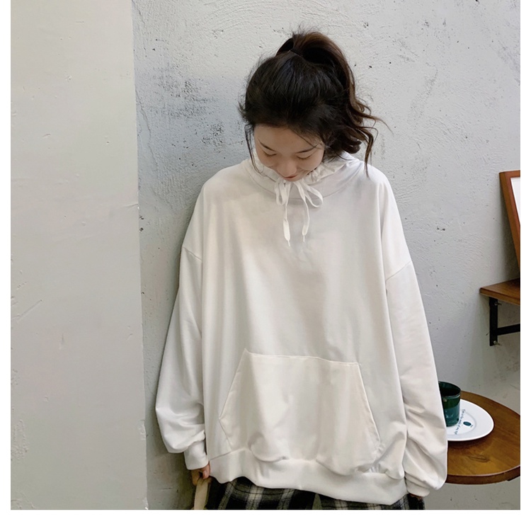 SUXI Áo Hoodie Mỏng Tay Dài Dáng Rộng Màu Trơn Thời Trang Mùa Thu Mới