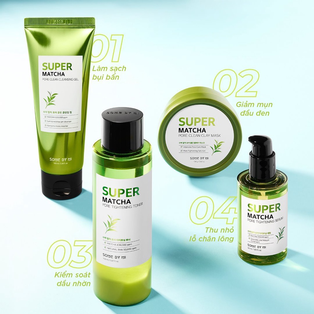 Bộ 4 Sản Phẩm Se Khít Lỗ Chân Lông, Điều Tiết Bã Nhờn Giảm Mụn Some By Mi Super Matcha Line