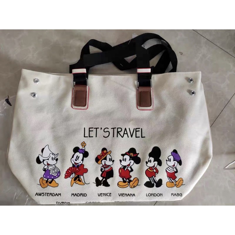 Túi vải in hoạ tiết mickey hoạt hình let’s travel TVB05  thời trang nữ Lae Store