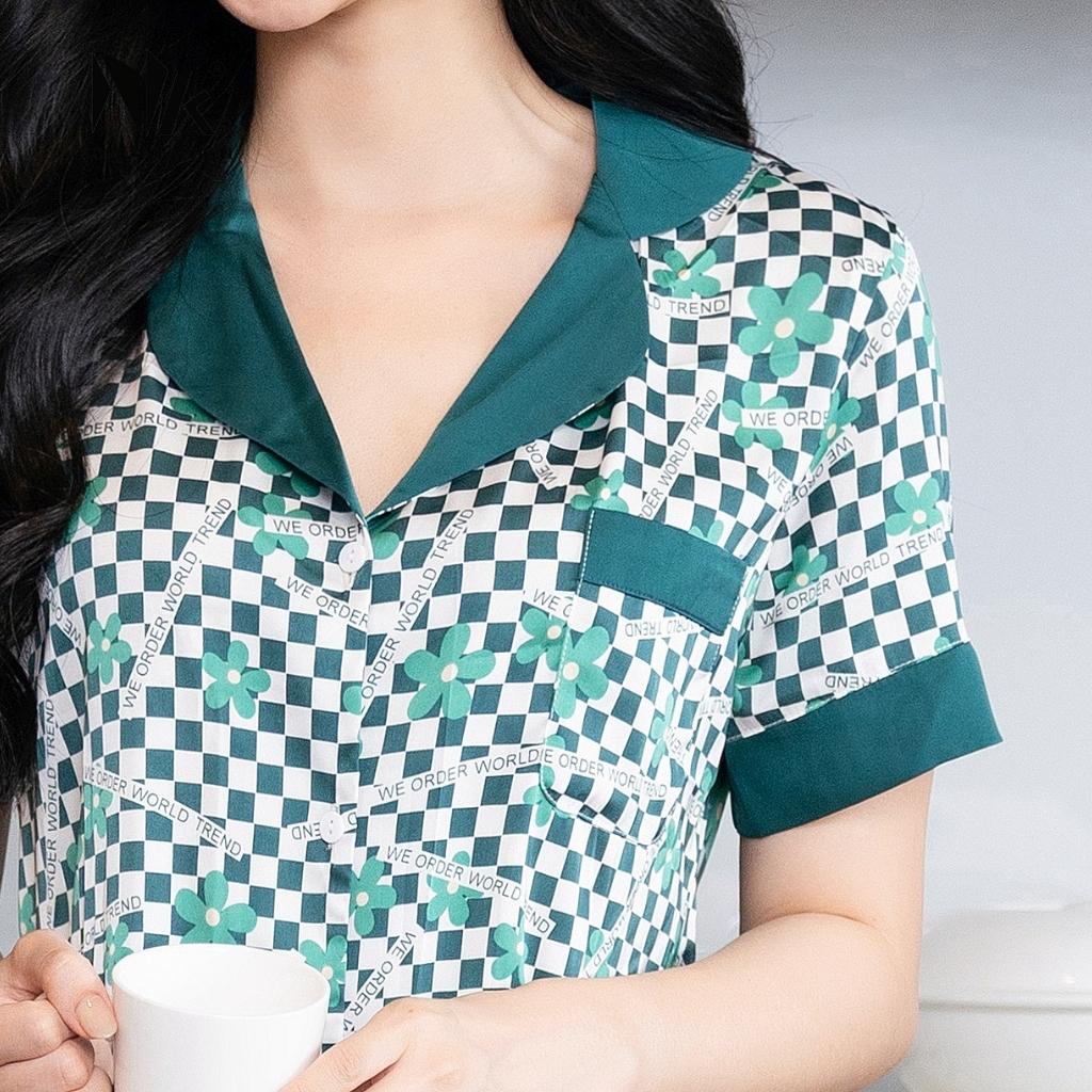 Bộ Đồ Pyjama Áo Cộc Tay Kết Hợp Quần Dài NK Fashion Thiết Kế Họa Tiết Basic, Chất Liệu Vải Thoáng Mát NKFBD2204006