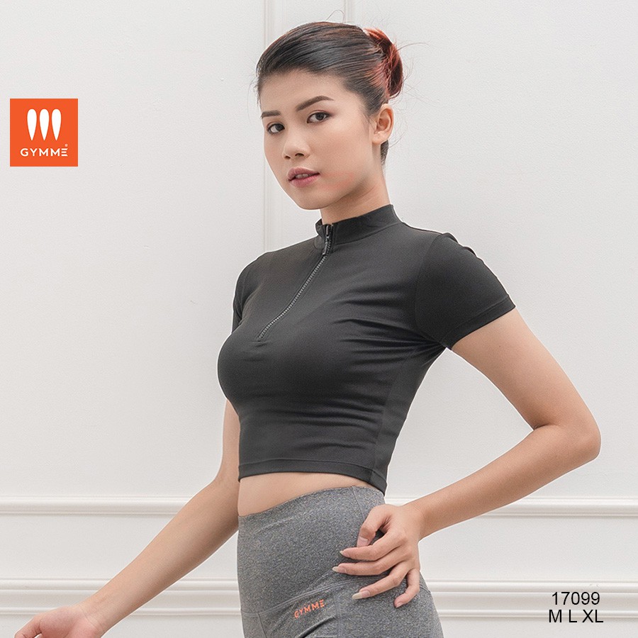 Áo tập gym yoga thể thao dáng croptop tay ngắn GYMME cổ cao - 17099