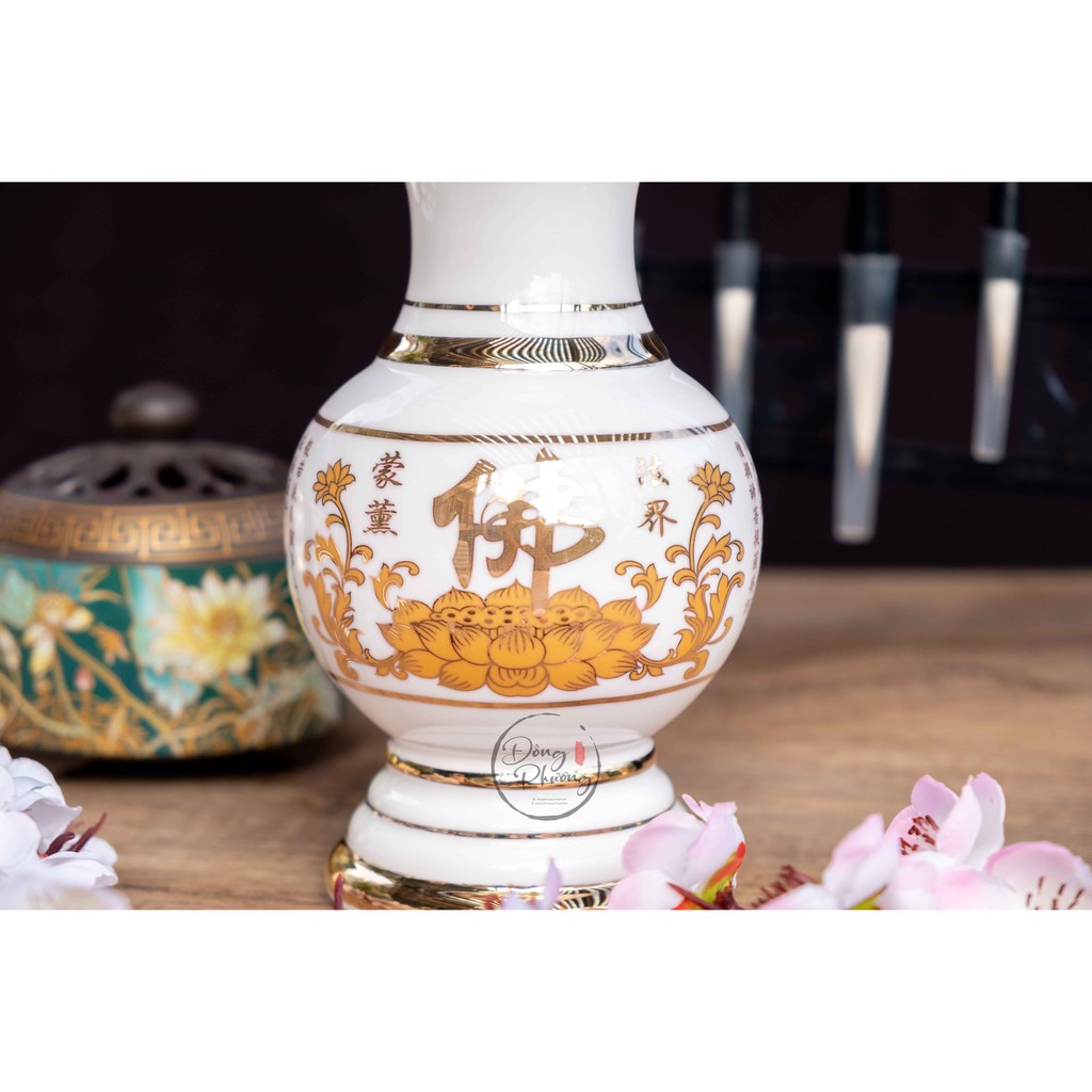 Bình Hoa Sứ Trắng In Tâm Kinh chữ nổi Cao Cấp
