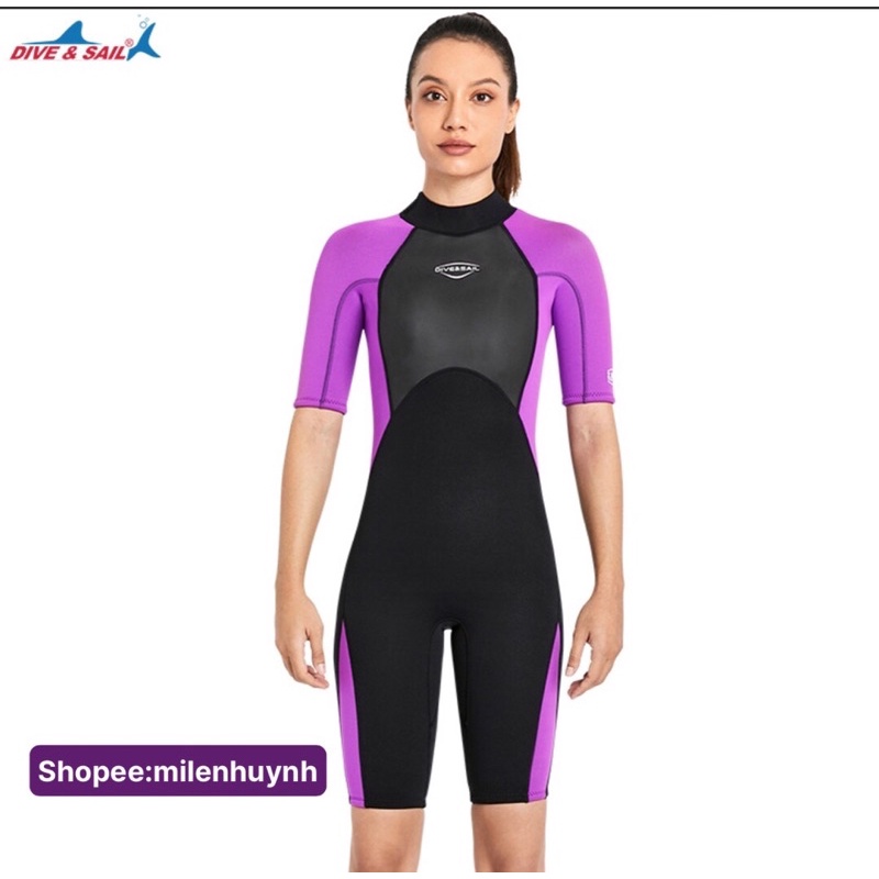 Đồ bơi giữ nhiệt 2mm dành cho nữ màu tím hiệu Dive & Sail D232075F-EU