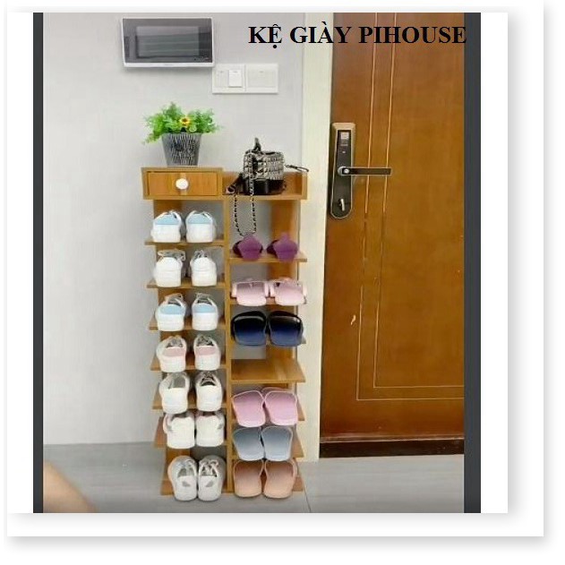 (Mẫu mới- hàng đẹp) Kệ giày cây PIHOUSE 7 tầng kết hợp xương rồng có chỗ đẻ túi xách tiện lợi 120x40x20 cm
