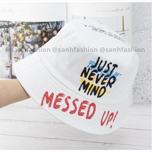 Mũ bucket thêu hình chữ Just Never Mind Nón tai bèo siêu hot thời trang cao cấp form unisex nam nữ Bk23
