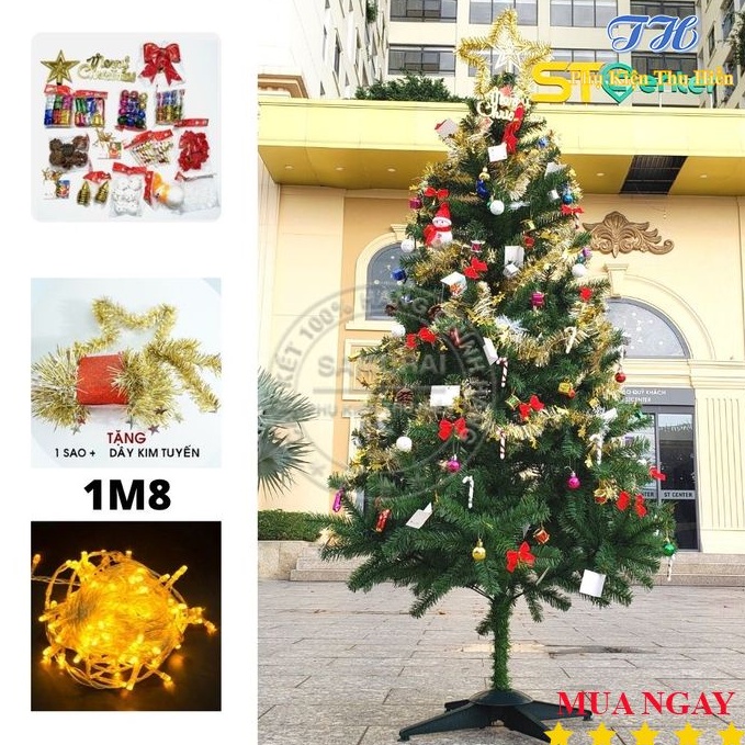 Cây thông noel 1m5, 1m8 (180cm) full phụ kiện trang trí giáng sinh cho nhà cửa, phòng khách, phòng ngủ