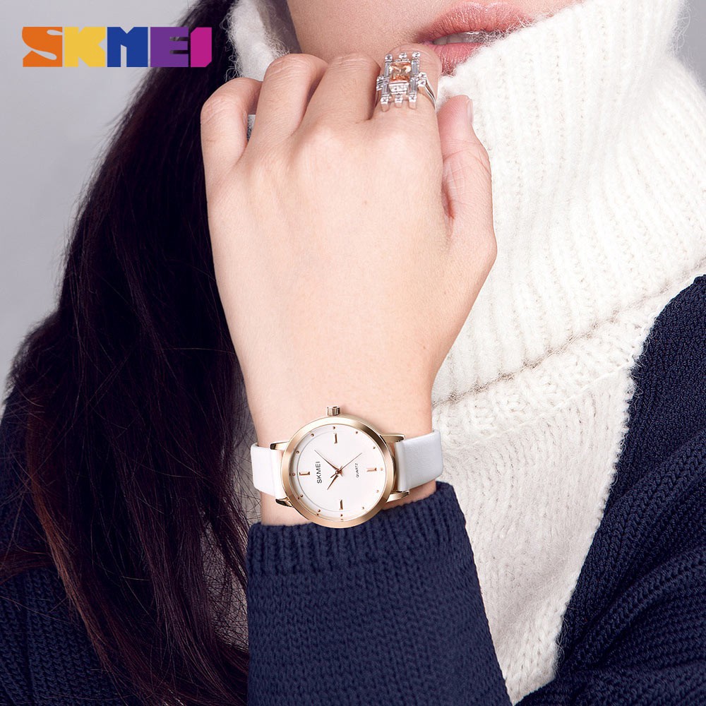 Đồng hồ đeo tay SKMEI 1457 máy thạch anh chống thấm nước màu trơn dây đeo da thời trang cho nữ