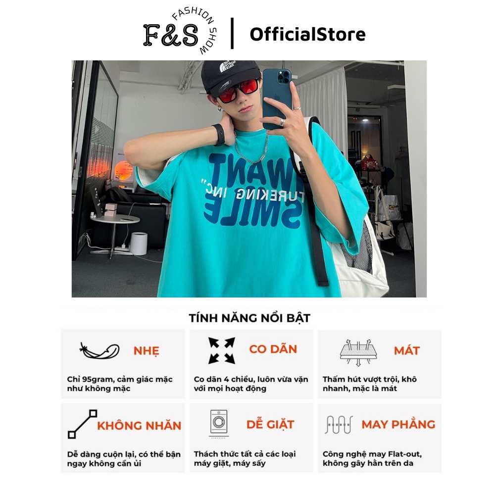 Áo thun tay lỡ unisex form rộng I WANT SMILE - Áo phông F&amp;S nam nữ, cặp đôi phong cách hàn quốc