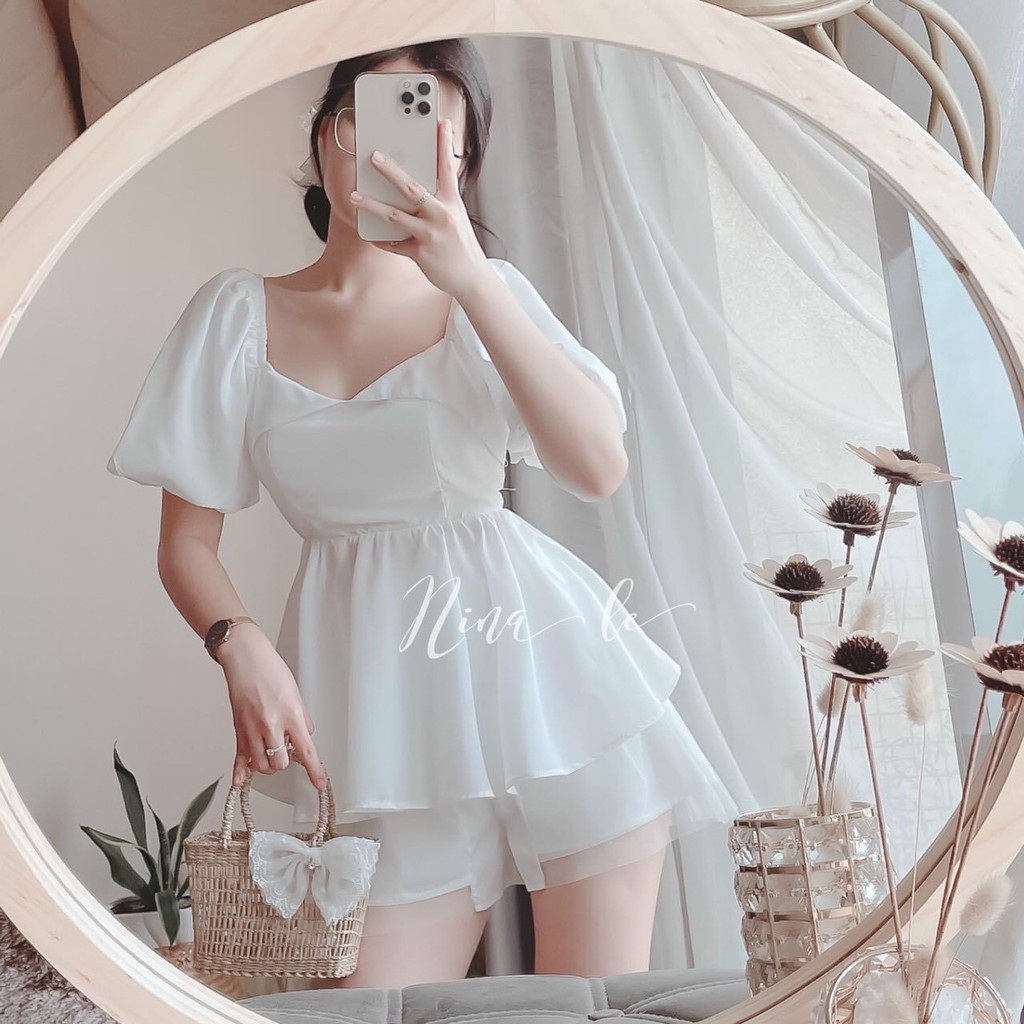 Set bộ babydoll trắng quần phối voan dễ thương đi chơi, dạo phố Zashopp