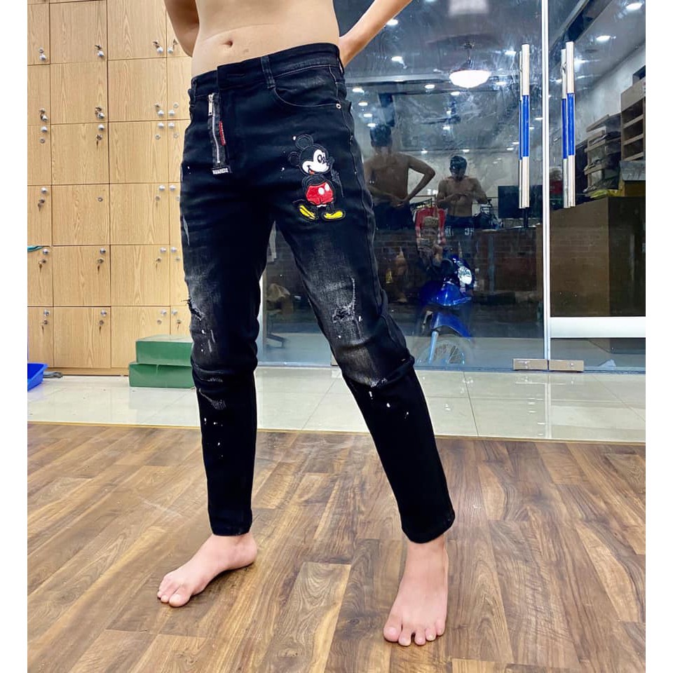 Quần Bò Jean Chuột Mickey Nam Đẹp Phong Cách Trẻ Trung