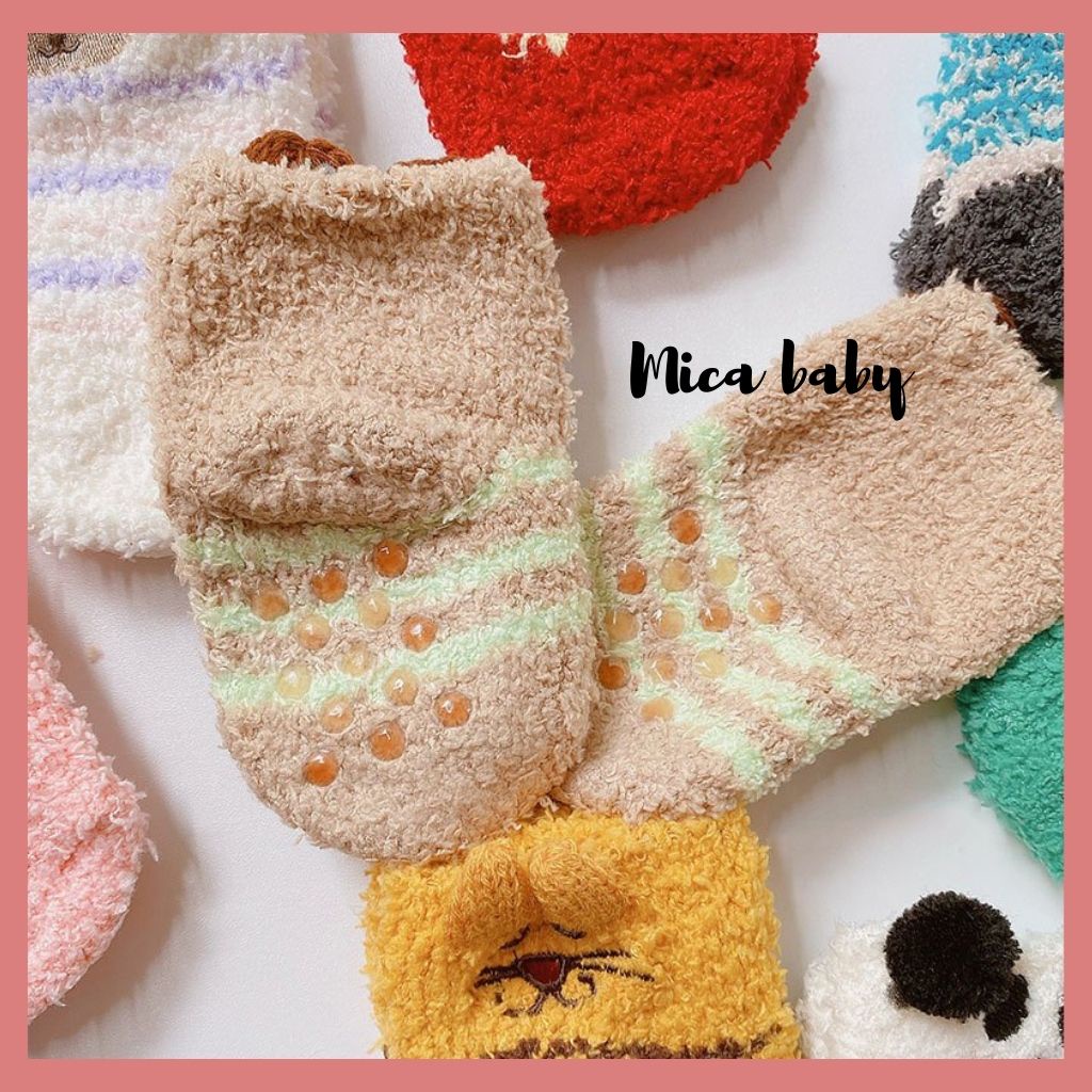 Tất vớ bông xù chống trơn trượt hình động đáng yêu cho bé từ 6 tháng - 1 năm Mica baby T21