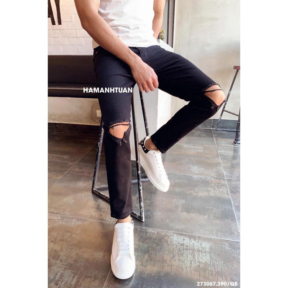 Quần Jeans Nam Rách Gối xẻ Chất Jean Cotton Co Giãn Dáng Ôm Thời Trang kiểu mới