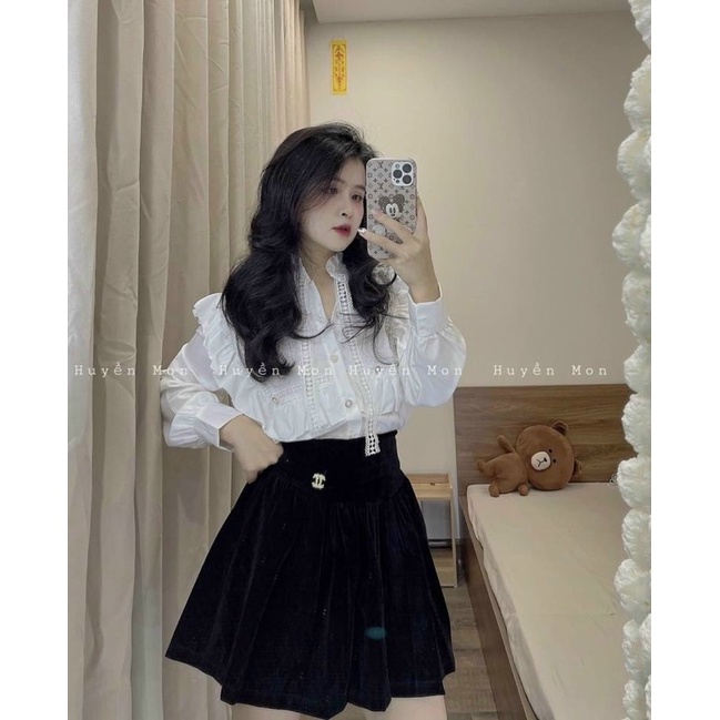 ÁO SƠ MI PHA BÈO NƠ REN KHUY