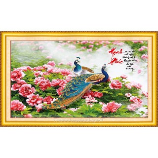 Tranh đính đá Hạnh phúc chim công hoa mẫu đơn 100*60cm VS459 - tự đính