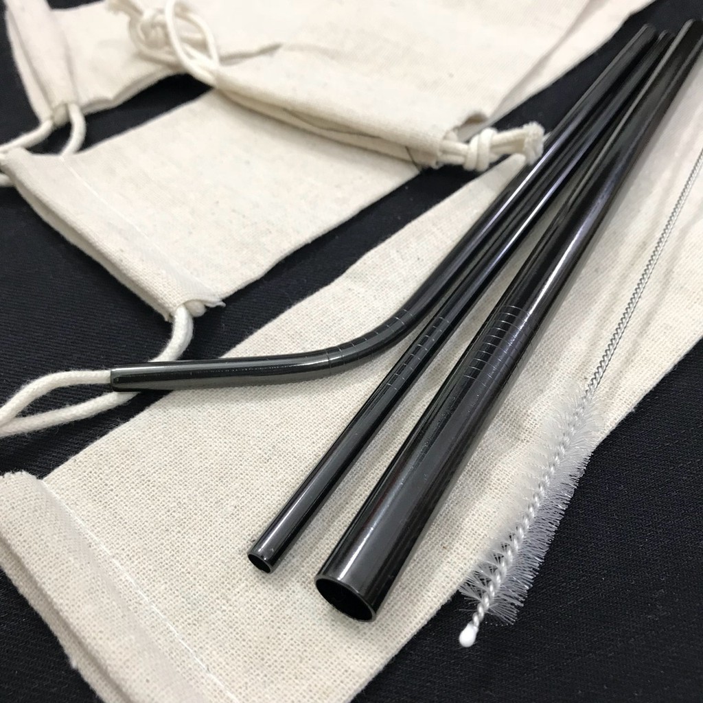 (Hàng loại 1, dày & nặng) Bộ ống hút Inox 304 5 món (3 ống hút, 1 cọ rửa, 1 túi đựng) | BigBuy360 - bigbuy360.vn