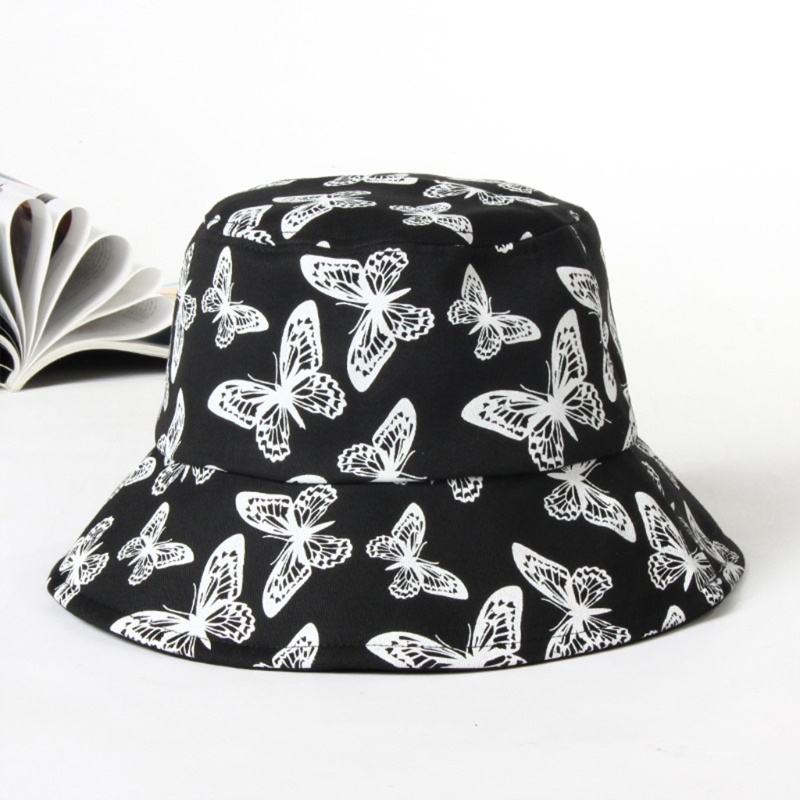 Nón Bucket Unisex In Họa Tiết Bươm Bướm Có Thể Gấp Gọn Dùng Khi Đi Câu Cá / Đi Biển