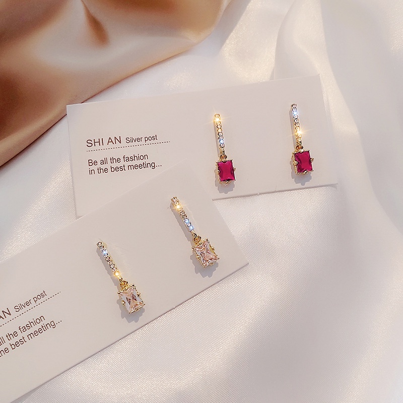 Bông Tai Mạ Bạc 925 Đính Đá Zircon Thanh Lịch Thời Trang Phong Cách Hàn Quốc